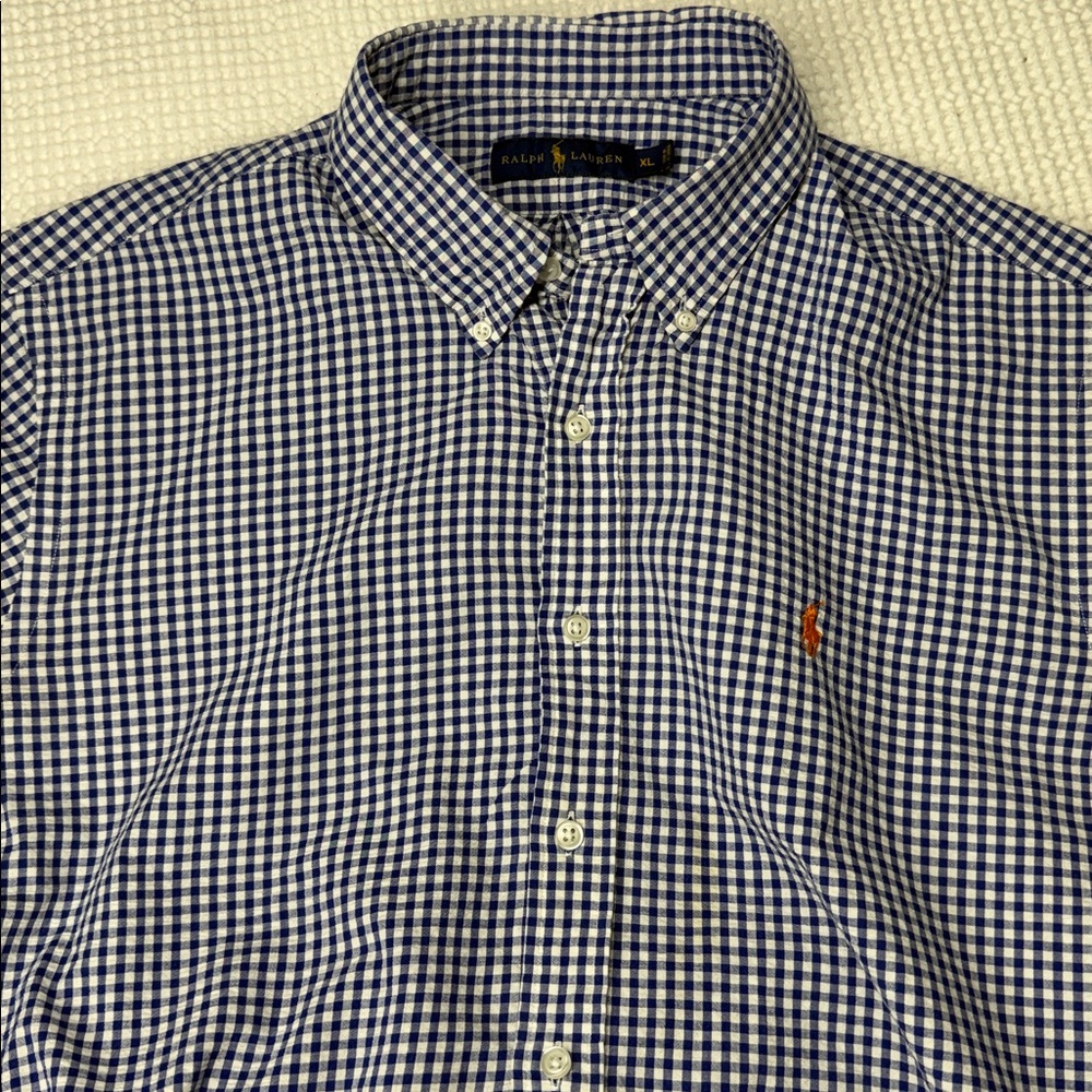 Ralph Lauren Navy and White Gingham Button-Down Shirt - XL